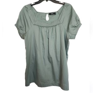 A.N.A. green cotton short sleeve gathered bodice top SZ Large